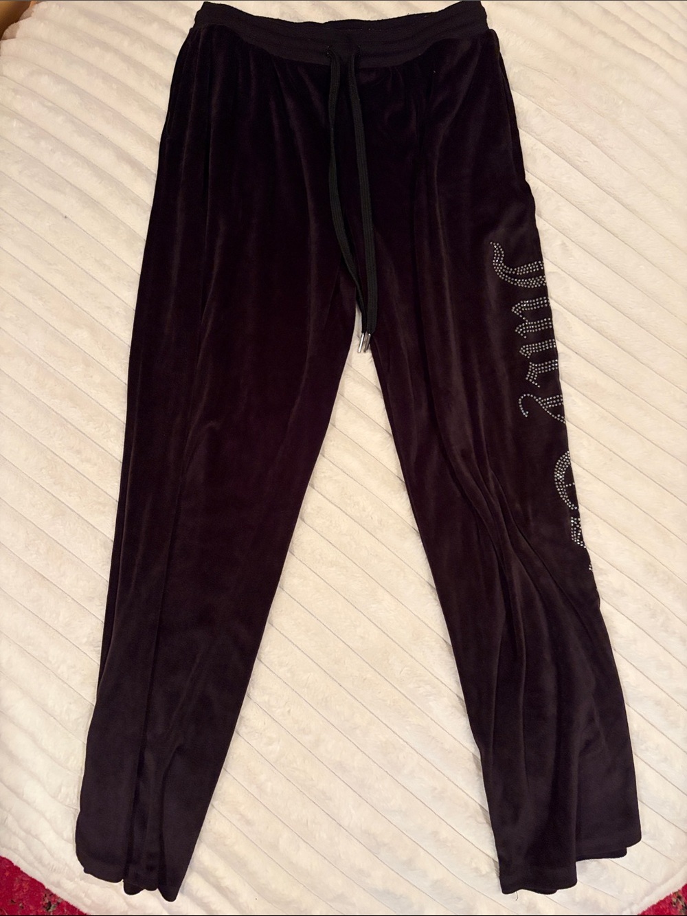 Juicy Couture Black Velour Track Pants with Rhinestone Logo